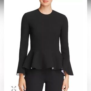 Elizabeth & James Ruthe Flared-Cuff Peplum Top Black size 4 Longsleeve Crew Neck